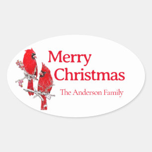 Merry Christmas festive cardinal  Oval Sticker