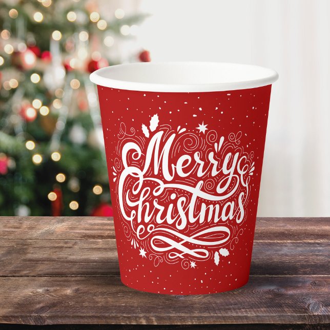Merry Christmas Festive Classic Red and White Paper Cups (Merry Christmas Festive Classic Red and White Paper Cups)
