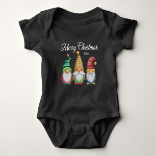 Merry Christmas Festive Colourful Gnomes Black Baby Bodysuit