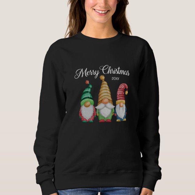 Merry Christmas Festive Colourful Gnomes Black Sweatshirt (Front)