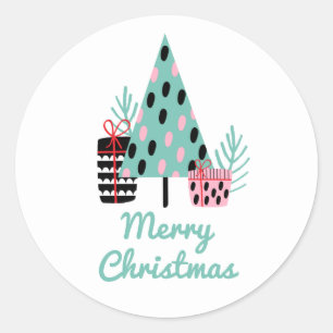 Merry Christmas Festive Cute Modern Holiday Tree Classic Round Sticker