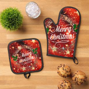 Merry Christmas, festive design, Oven Mitt & Pot Holder Set