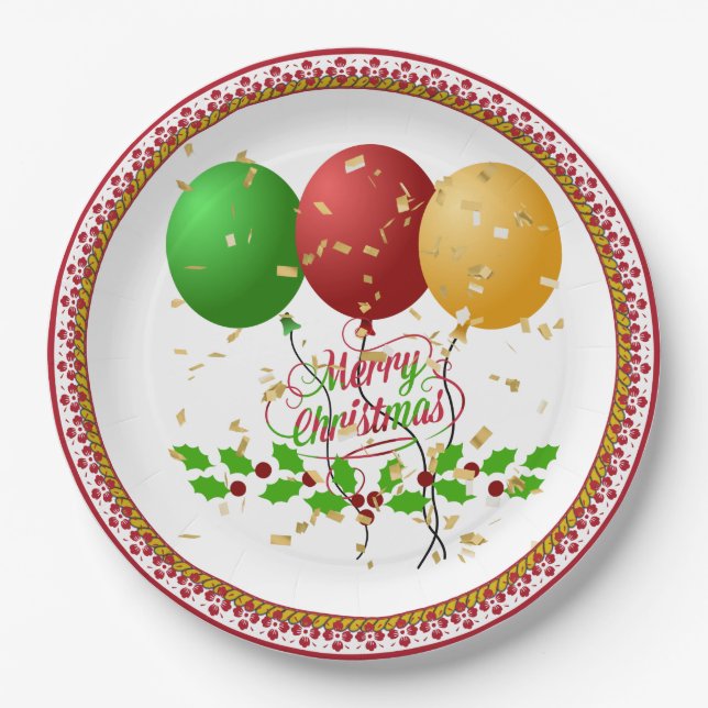Merry Christmas, festive design, Paper Plate (Front)