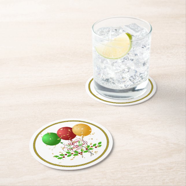 Merry Christmas, festive design, Round Paper Coaster (Insitu)