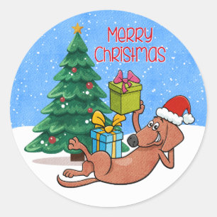 Merry Christmas Festive Dog  Classic Round Sticker