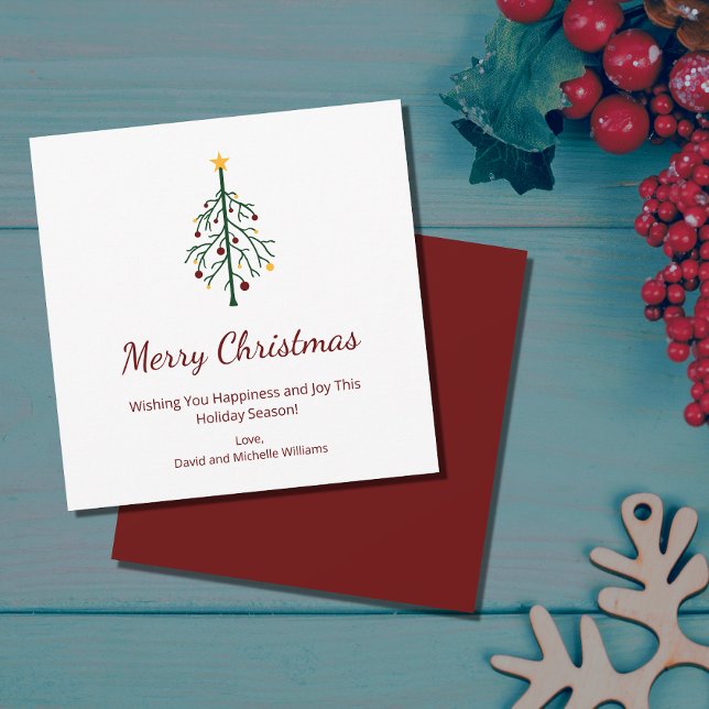 Merry Christmas Festive Evergreen Tree Retro  Holiday Card (Creator Uploaded)