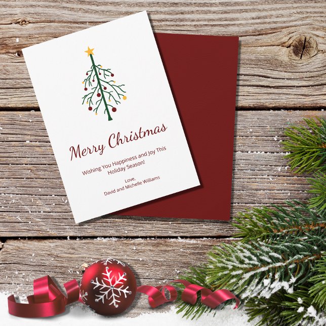 Merry Christmas Festive Evergreen Tree Retro  Holiday Card (Creator Uploaded)