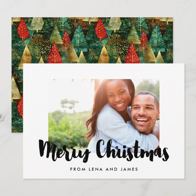 Merry Christmas Festive Family Photo Holiday Card (Front/Back)