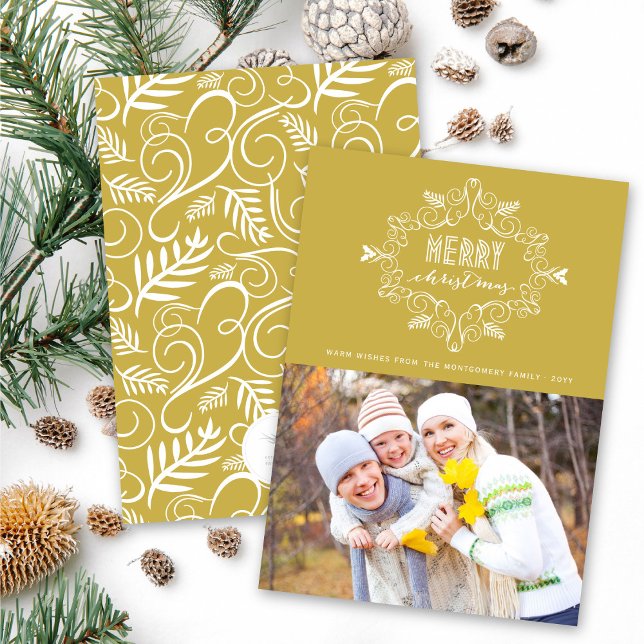 Merry Christmas Festive Foliage Deco Frame Photo Holiday Card (Creator Uploaded)