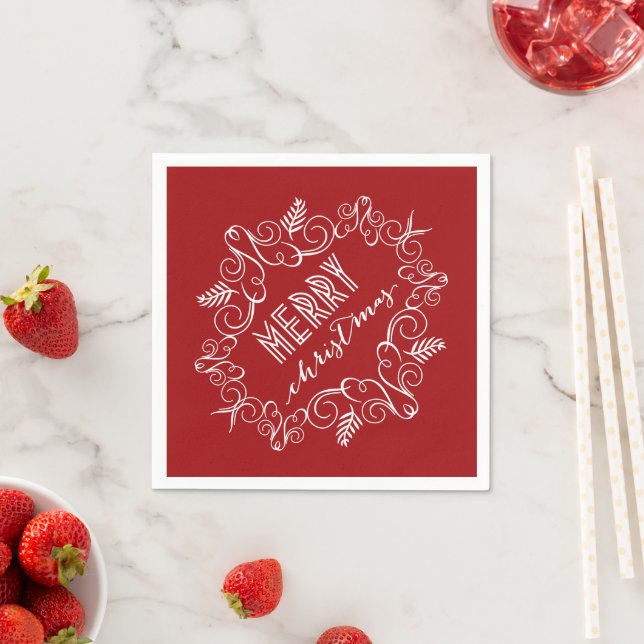 Merry Christmas Festive Foliage Deco Holiday Party Napkin (Insitu)