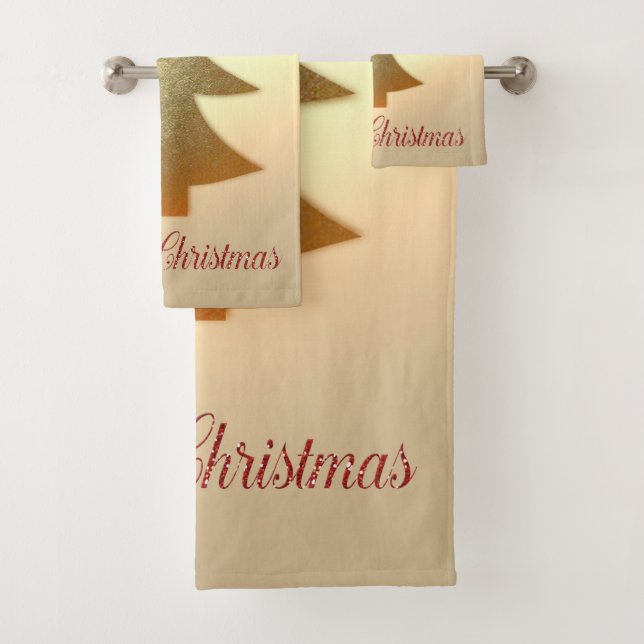 Merry Christmas, Festive Gold Christmas Tree Bath Towel Set (Insitu)