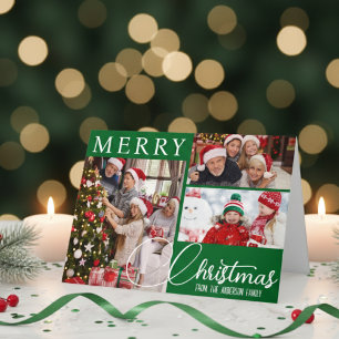 Merry Christmas Festive Green Photo Collage Holiday Card