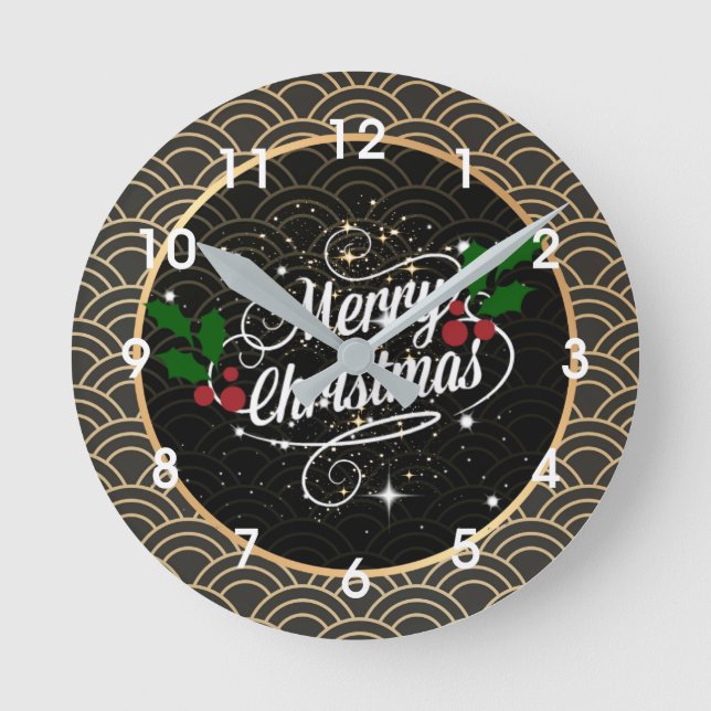 Merry Christmas, festive holiday design, Round Clock (Front)