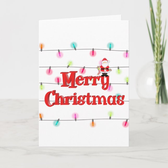 Merry Christmas Festive Holiday Lights with Santa  Card (Front)