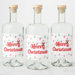 Merry Christmas Festive Holiday Lights with Santa  Liquor Bottle Label