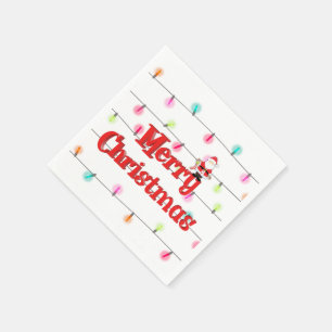 Merry Christmas Festive Holiday Lights with Santa Napkin