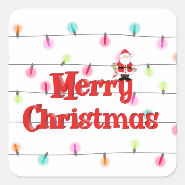 Merry Christmas Festive Holiday Lights with Santa  Square Sticker (Front)