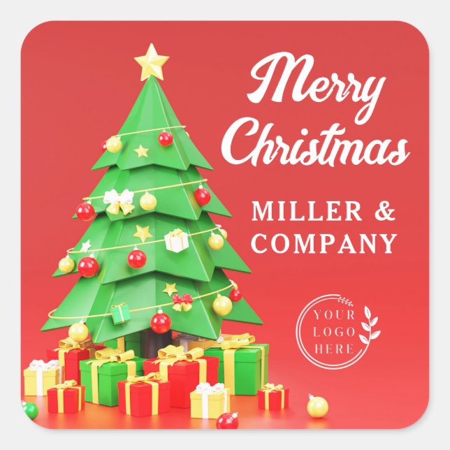 Merry Christmas Festive Holidays Corporate Logo Square Sticker (Front)