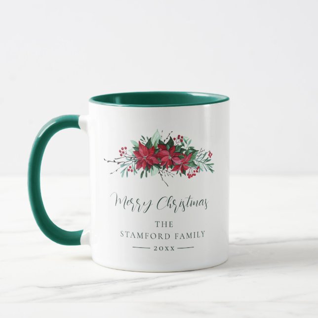 Merry Christmas Festive Holidays Poinsettia Custom Mug (Left)