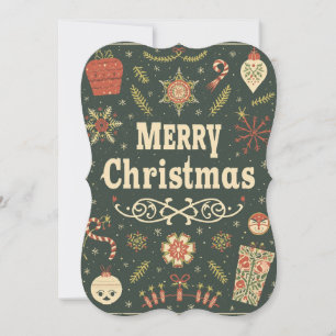 Merry Christmas Festive Holly & Snowflake Card. Invitation