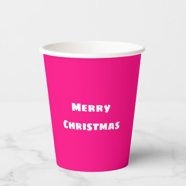 Merry Christmas Festive Love, Warmth Deep Pink Paper Cups (Front)