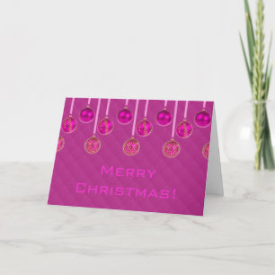 Merry Christmas Festive Pink Gold Baubles Holiday Card