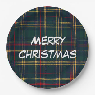 Merry Christmas Festive Plaid Paper Plates