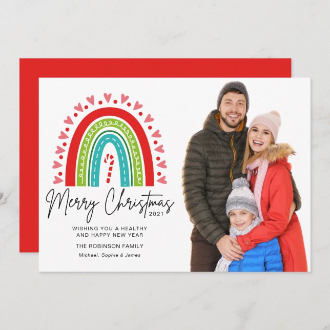 Merry Christmas Festive Rainbow Candy Cane Photo (Front/Back)