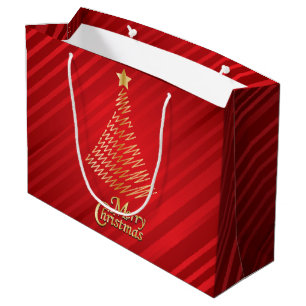 Merry Christmas Festive Red and Gold Tree Large Gift Bag