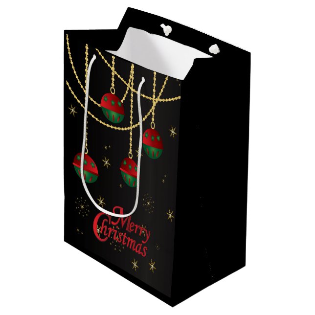 Merry Christmas Festive Red and Green Ornaments Medium Gift Bag (Front Angled)