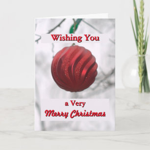 Merry Christmas Festive Red Ball Ornament Holiday Card