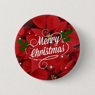 Merry Christmas, festive red poinsettias 6 Cm Round Badge