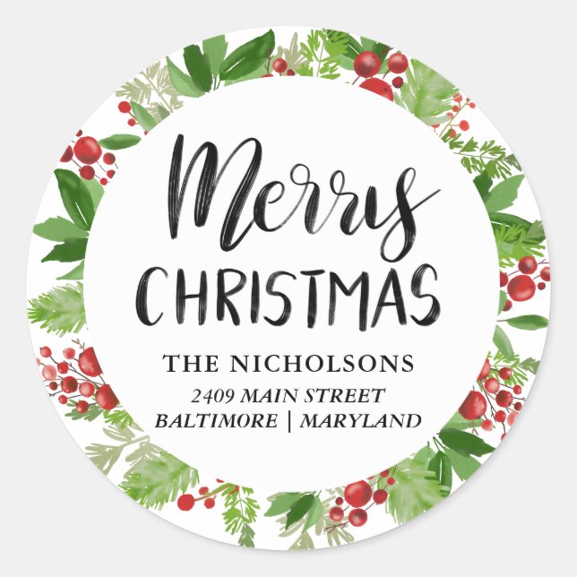 Merry Christmas Festive Red Script | Holiday Classic Round Sticker (Front)
