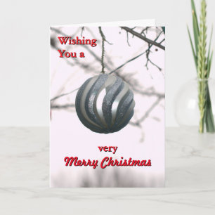 Merry Christmas Festive Silver Ball Ornament Holiday Card