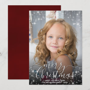 Merry Christmas Festive Sparkles Photo Overlay Red Holiday Card