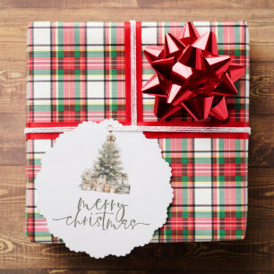 Merry Christmas Festive Tree Sage Script Decoration Card