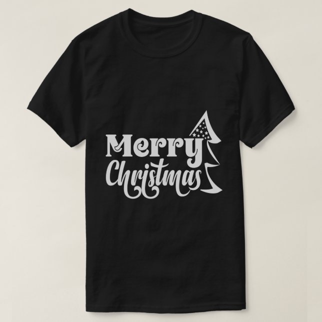 Merry Christmas" Festive Tree Typography T-Shirt (Design Front)
