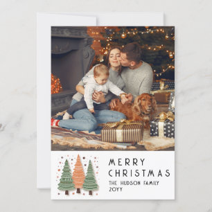 Merry Christmas Festive Trees Simple Photo Holiday Card