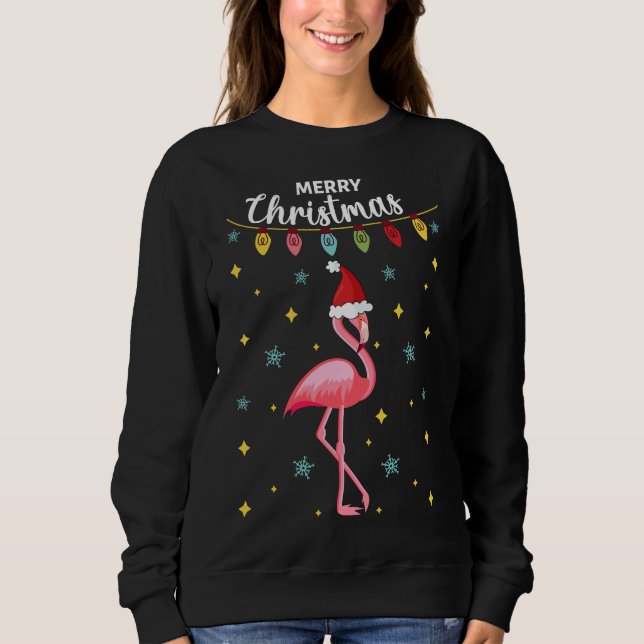Merry Christmas Festive Tropical Pink Flamingo Sweatshirt (Front)