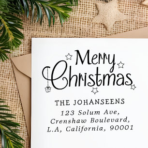 Merry Christmas Festive Typography Return Address  Rubber Stamp