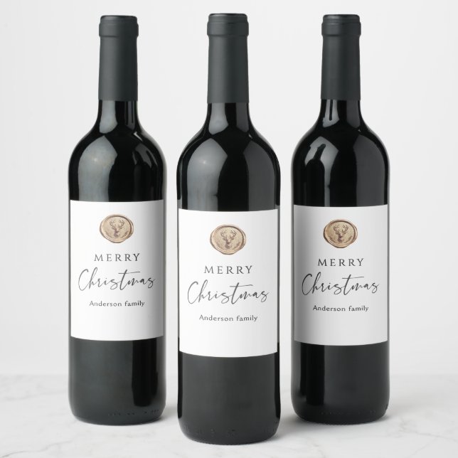 Merry Christmas Festive White Personalized  Wine Label (Bottles)