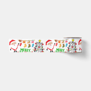 Merry Christmas Festive Wrapping Paper  Satin Ribbon