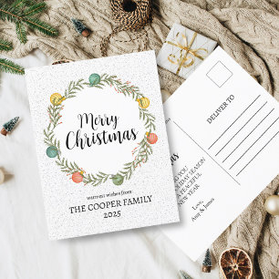 Merry Christmas Festive Wreath Holiday Postcard