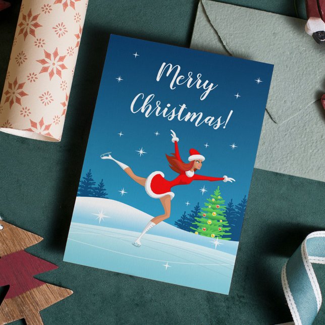 Merry Christmas Figure Skating Girl  Holiday Postcard (Creator Uploaded)