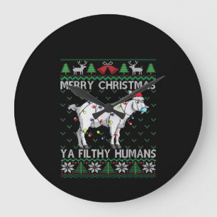 Merry Christmas Filthy Humans Goat Ugly Christmas Large Clock