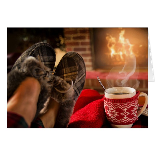 Merry Christmas Fireplace Greeting Card (Front Horizontal)