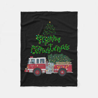 Merry Christmas Firetruck Xmas Tree Lights Boys To Fleece Blanket