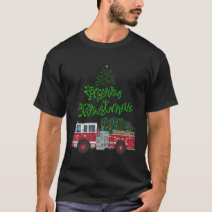 Merry Christmas Firetruck Xmas Tree Lights Boys To T-Shirt