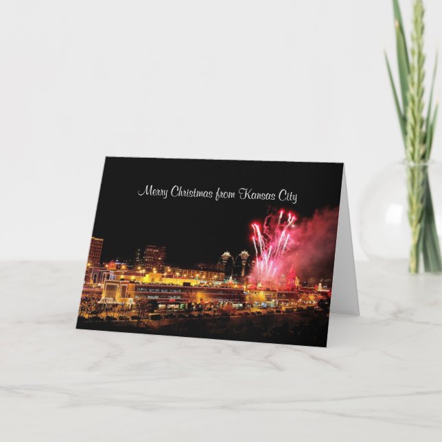 Merry Christmas Fireworks Kansas City Plaza Lights Holiday Card (Front)