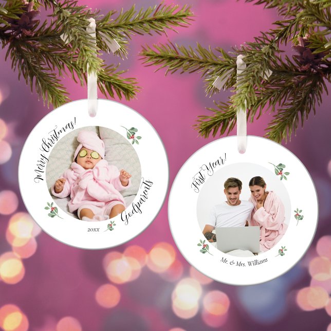 Merry Christmas First Year Godparents Ceramic Tree Decoration (Creator Uploaded)